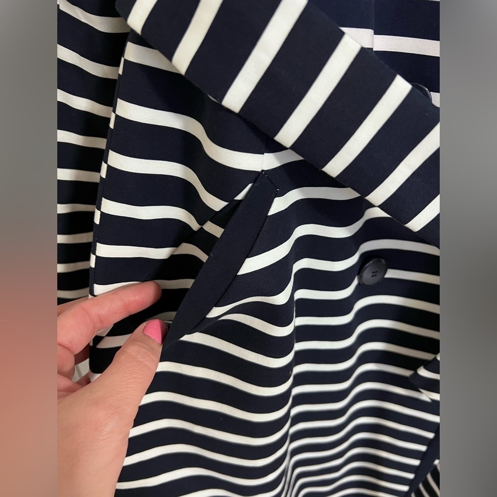 The Limited raincoat navy white striped trench medium lined nautical - Picture 10 of 12